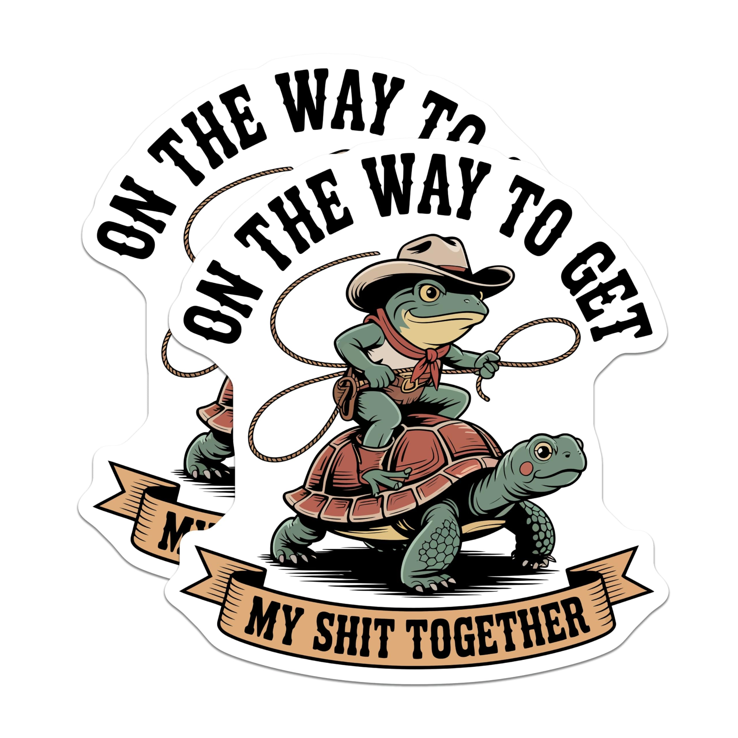 (2 Pack) Frog Turtle Cowboy Magnets - Humorous Amphibian Western Ride - Relatable Sarcastic Life Quote Kitchen Decor - 5 Inches On Longest Side - Thick Durable Magnet - Made in USA - MAG22783