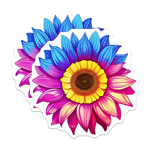 (2 Pack) Colorful Flower Stickers - Sunflower Art - Vibrant Bloom Decal - 5" On Longest Side - Sticks to Smooth Flat Surfaces - Made in USA - BMCS6653