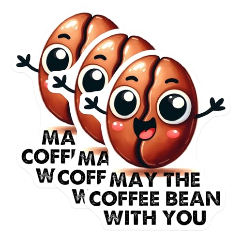 (3 Pack) Coffee Bean Decals - May The Coffee Be with You - Laptop Decals - 3 Inches On Longest Side - Easy Peel & Apply - Made in USA - 3MCS2077