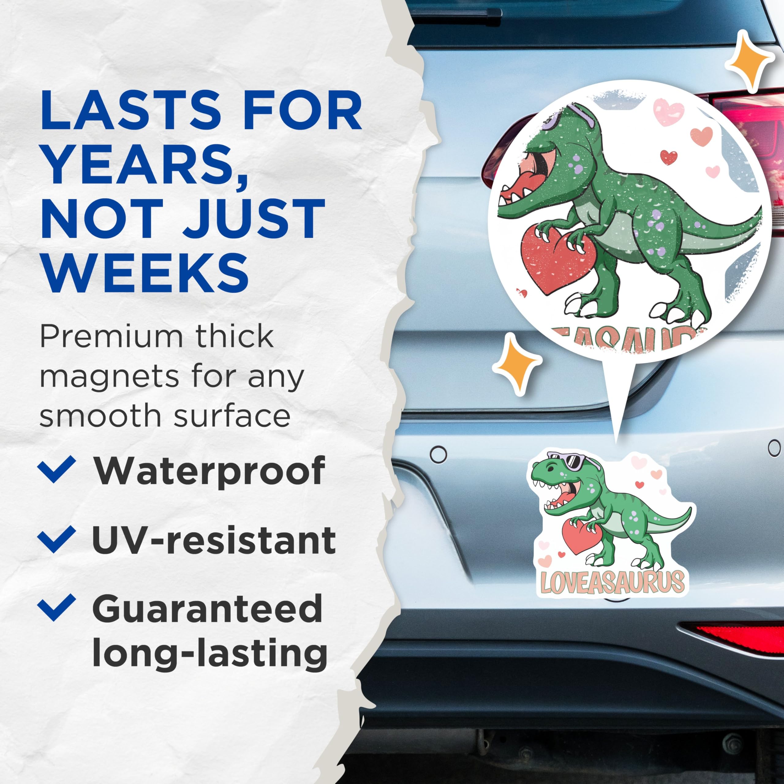 (2 Pack) Loveasaurus Magnets - Dinosaur Love Magnets - Cute Valentine's Day Magnets - Fun Heart Magnets - 5" On Longest Side - for Cars, Refrigerators, Toolboxes, Lockers - Made in USA BMCS3525