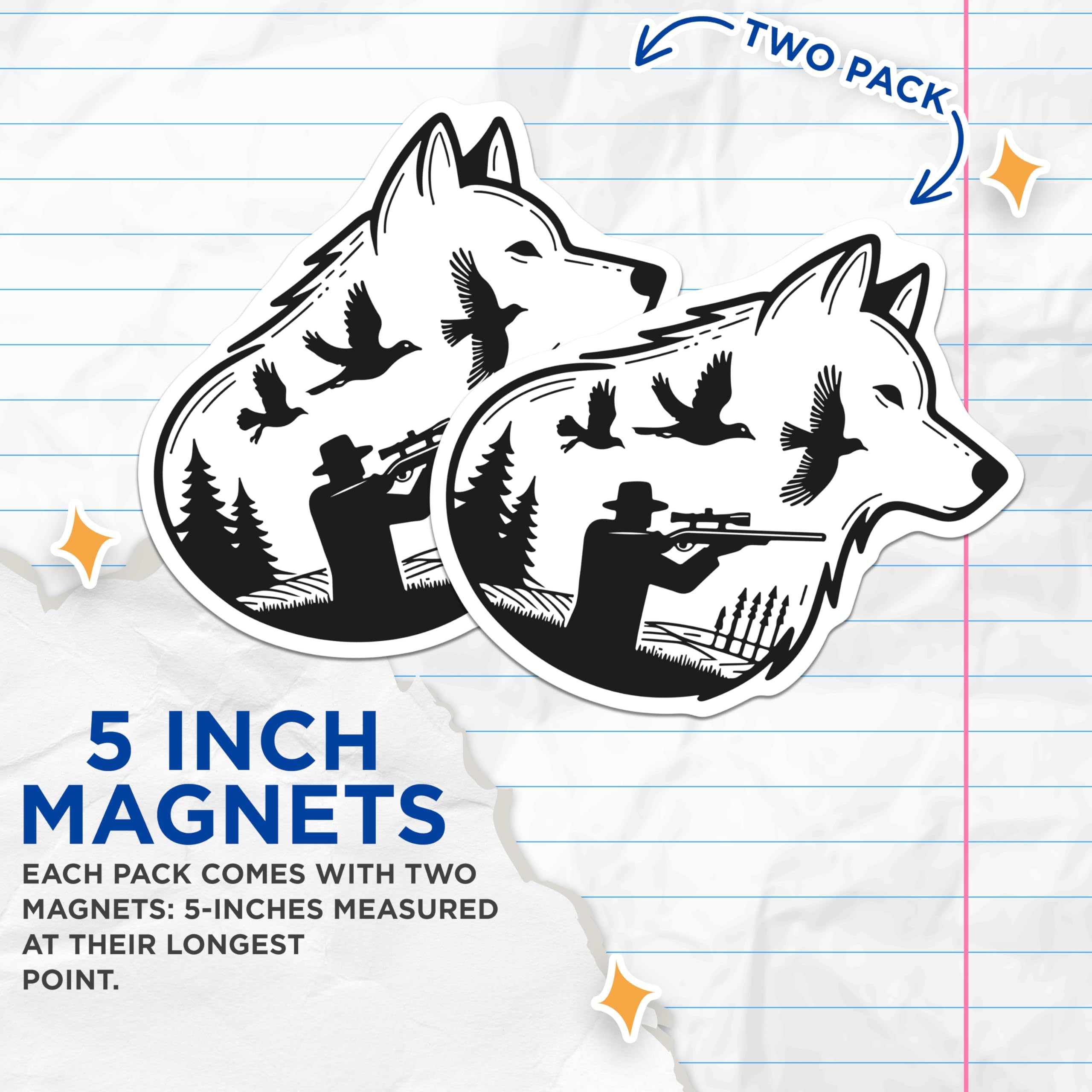 (2 Pack) Wolf Hunting Magnets - Hunter Outdoors Wildlife Decor - Forest Nature Animal Refrigerator - 5 Inches On Longest Side - Thick Durable Magnet - Made in USA - MAG22235