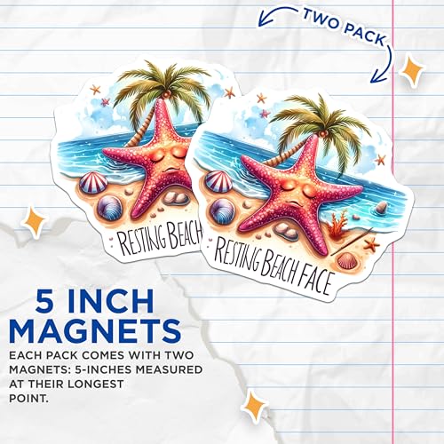 (2 Pack) Resting Beach Face Magnets Magnets - Beach Decor - 5" On Longest Side - Made in USA - Sticks to Refrigerators & Metal Surfaces - MAG9291