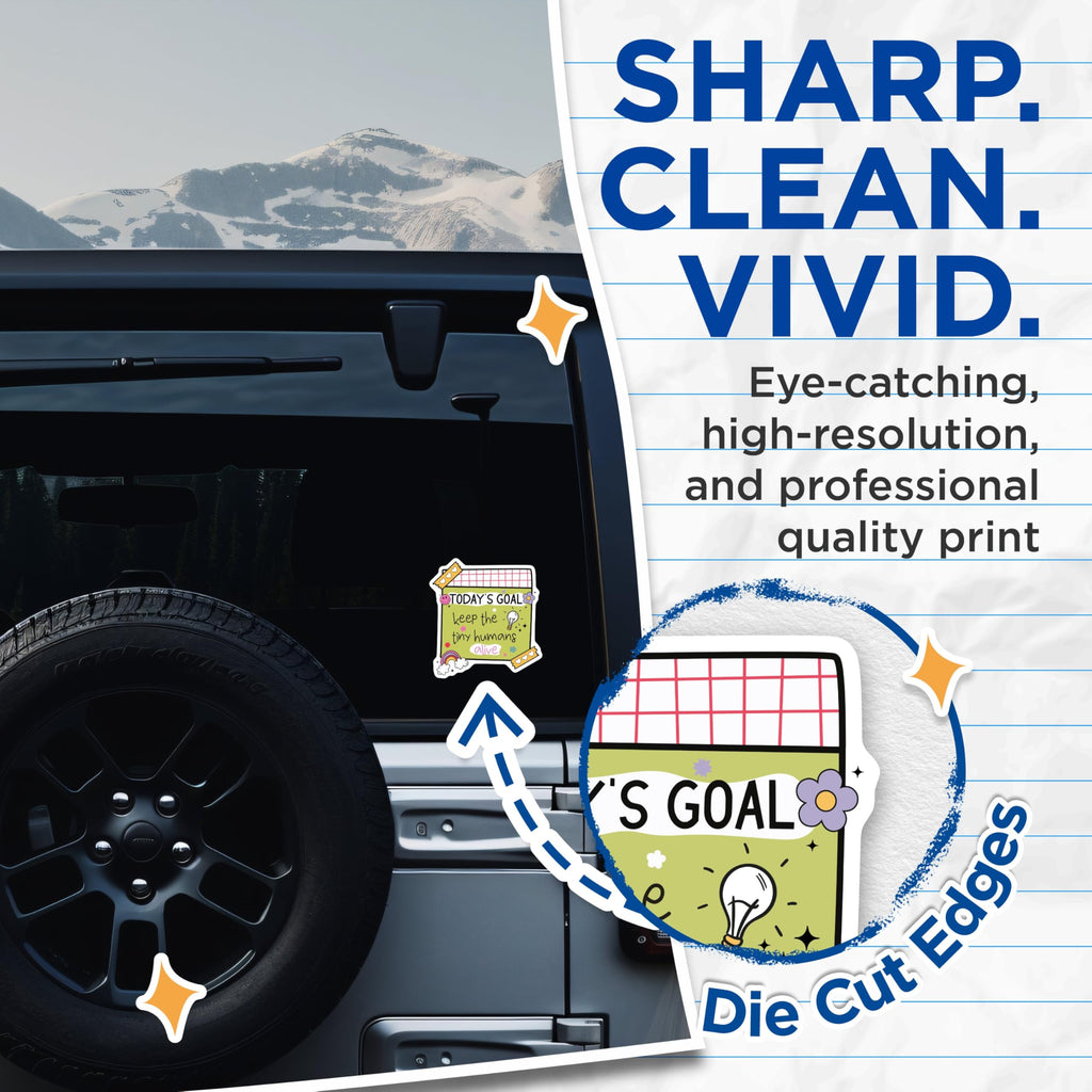 (2 Pack) Today's Goal Stickers - Keep Tiny Humans Alive Stickers - Fun Motivational Stickers for Parents - 5" On Longest Side - Sticks to Smooth Flat Surfaces - Made in USA - BMCS4436