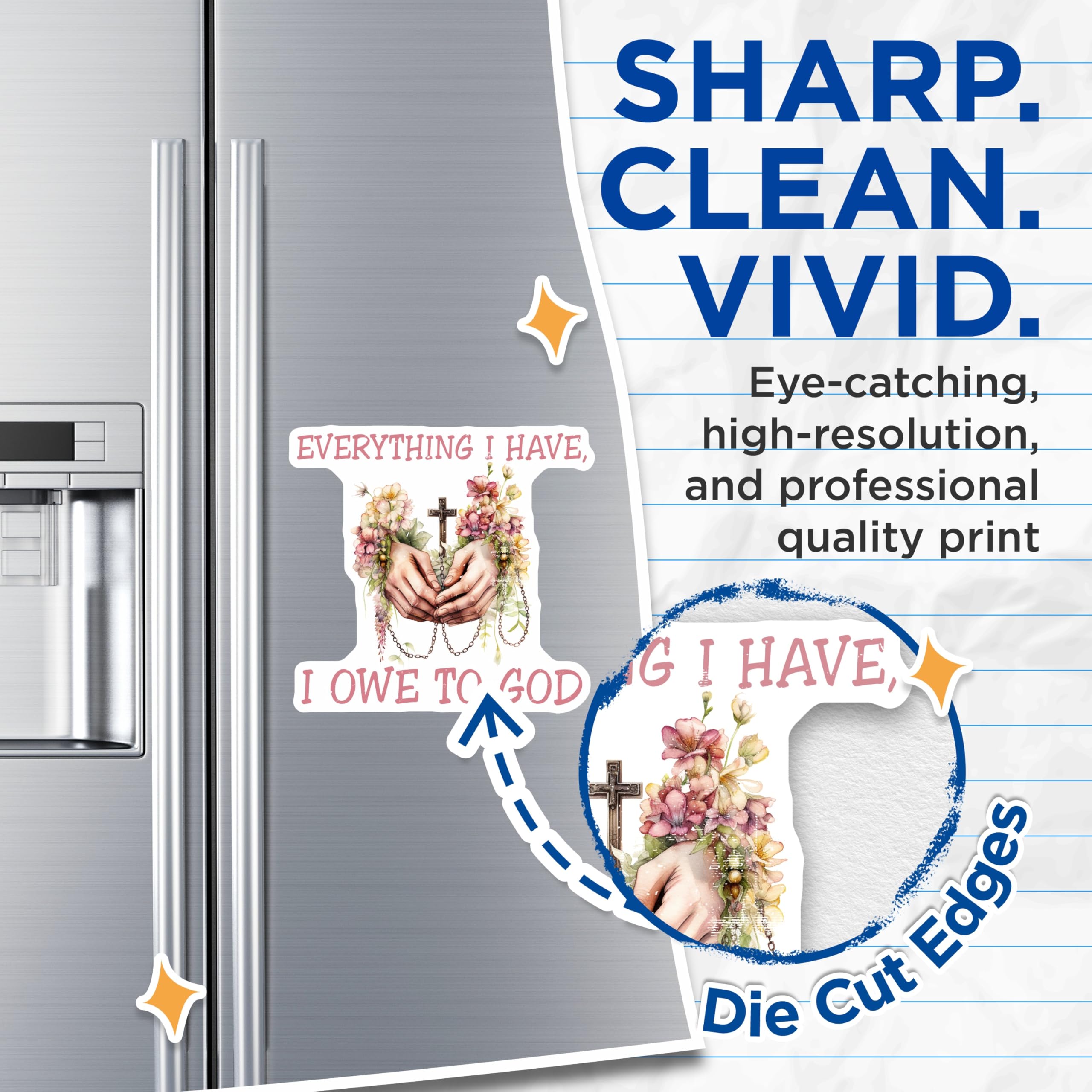 (2 Pack) Christian Faith Magnets - Inspirational Religious Decor - Floral Cross Quote Kitchen Fridge - 5 Inches On Longest Side - Thick Durable Magnet - Made in USA - MAG29428