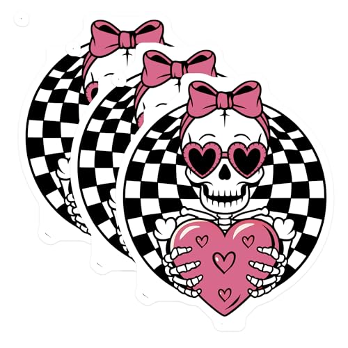 (3 Pack) Skeleton Decals - Heart Sunglasses - Cute Skull Bow - 3 Inches On Longest Side - Easy Peel & Apply - Made in USA - 3MCS2241
