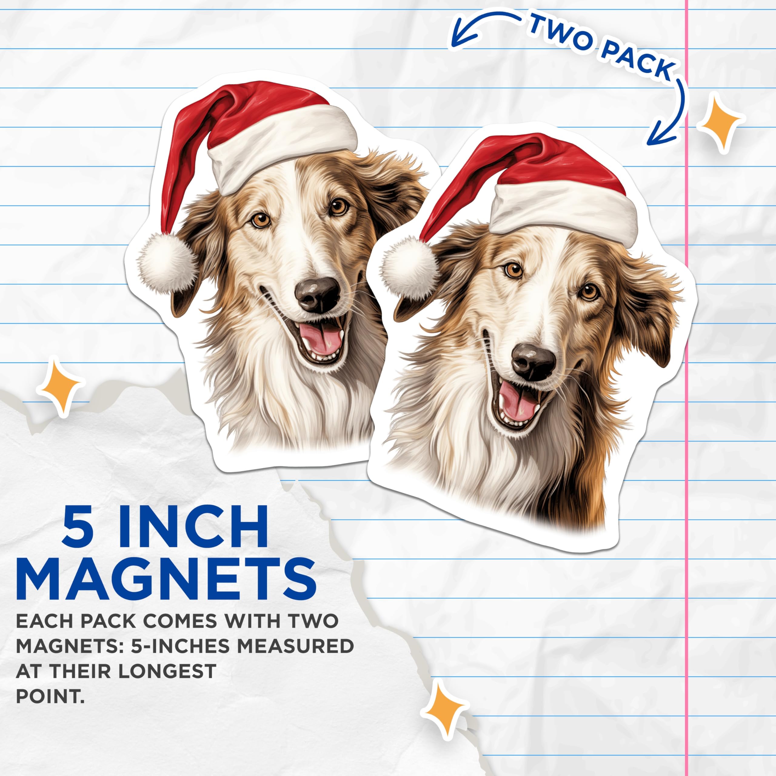 (2 Pack) Christmas Dog Magnets - Santa Dog Holiday Decor - Happy Collie Pet Magnets - 5 Inches On Longest Side - Thick Durable Magnet - Made in USA - MAG28672