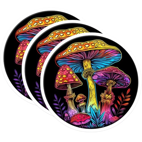 (3 Pack) Mushroom Decals - Trippy Fungi Stickers - Colorful Laptop Art- 3 Inches On Longest Side - Easy Peel & Apply - Made in USA - 3MCS5597