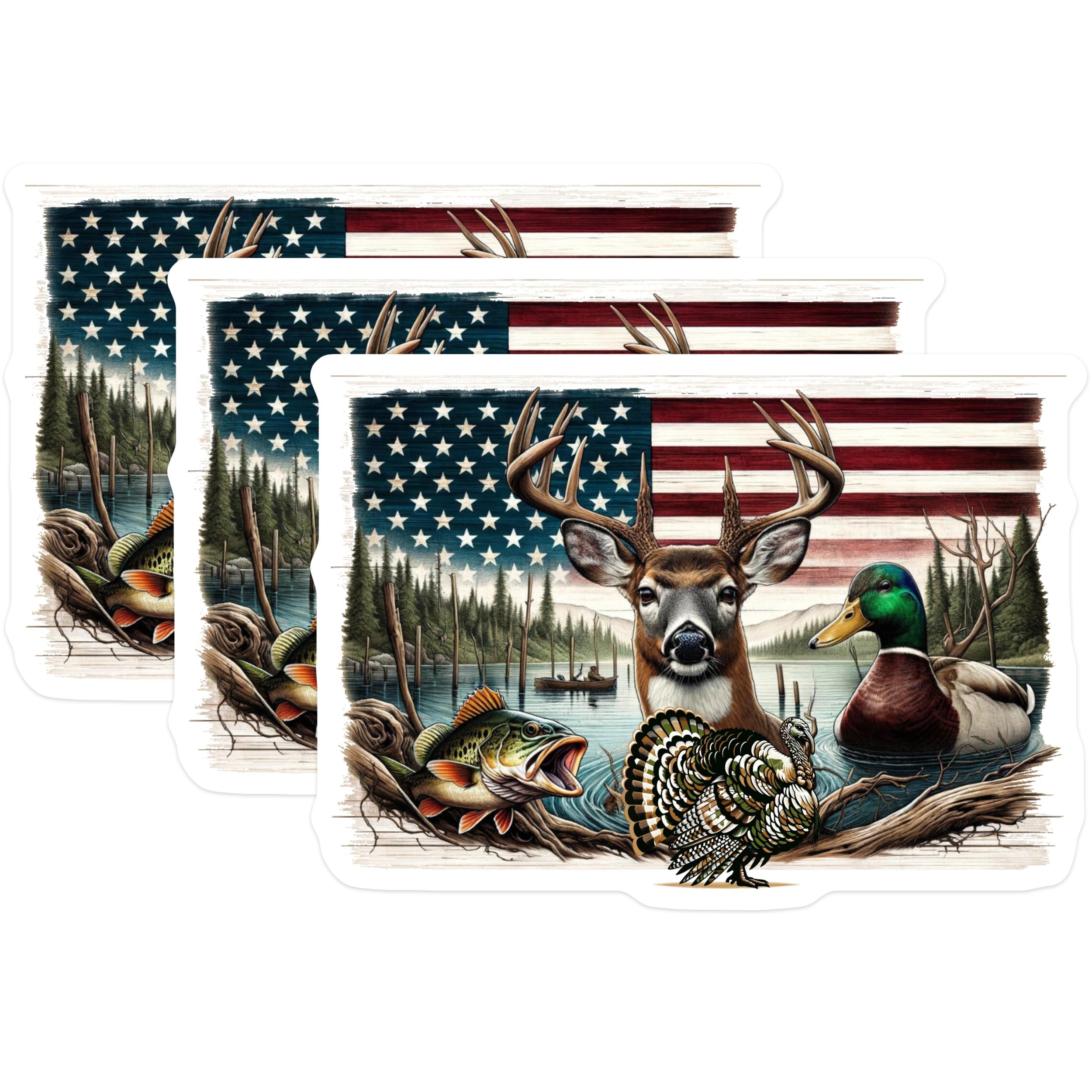 (3 Pack) American Wildlife Decals - Patriotic Animals - Outdoor Enthusiast Decals - 3 Inches On Longest Side - Easy Peel & Apply - Made in USA - 3MCS4785