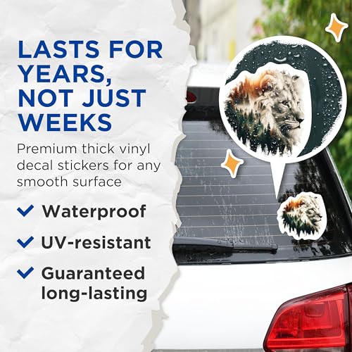 (2 Packs) Lion With Forest Background Stickers - Cool Lion Wilderness Nature Animal Decals - 5 Inches On Longest Side - Premium Vinyl Decal - Sticks To Any Smooth Flat Surface - Made In USA - BMCS2268