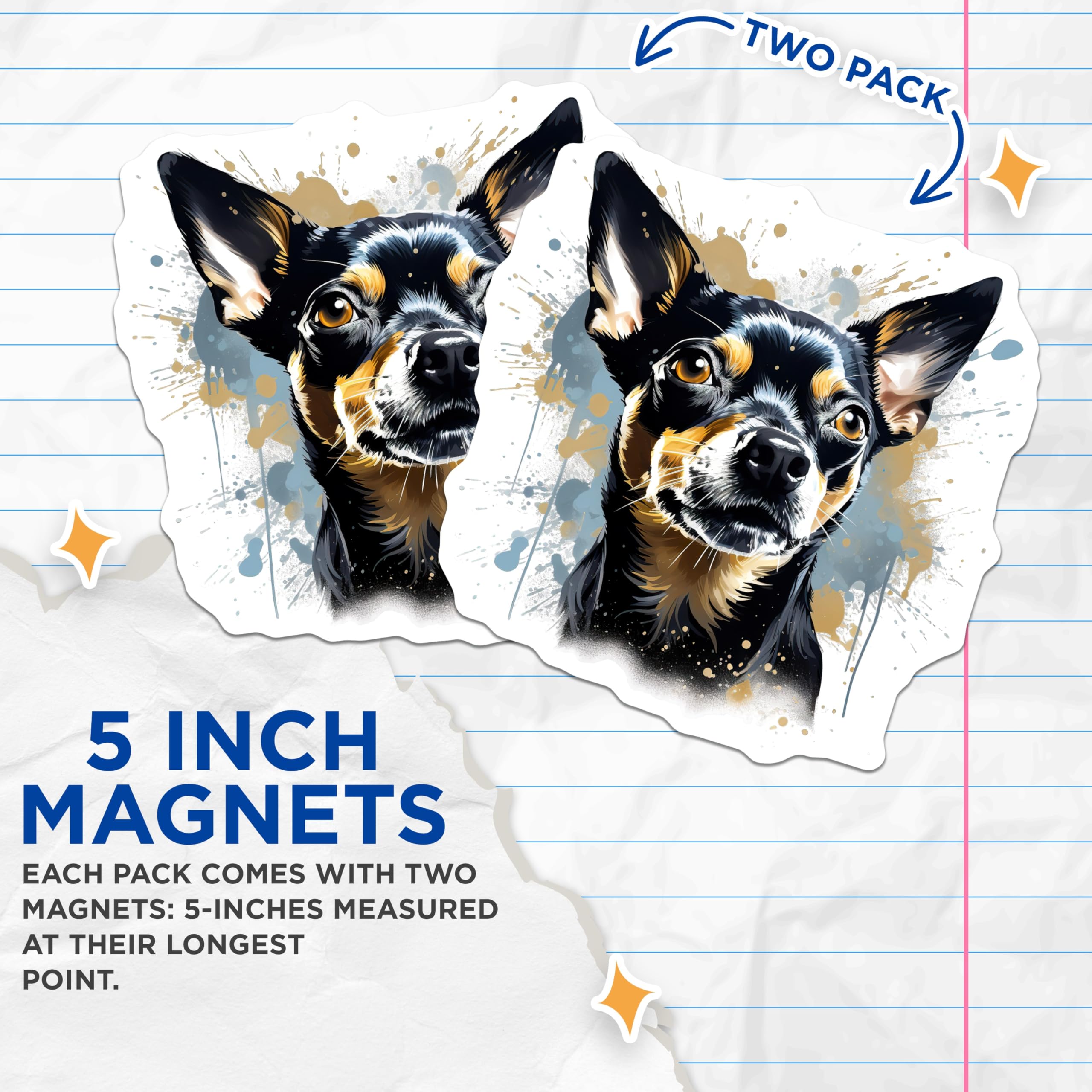 (2 Pack) Miniature Pinscher Dog Magnets - Min Pin Art Decor - Dog Lover Kitchen Accessories - 5 Inches On Longest Side - Thick Durable Magnet - Made in USA - MAG27308