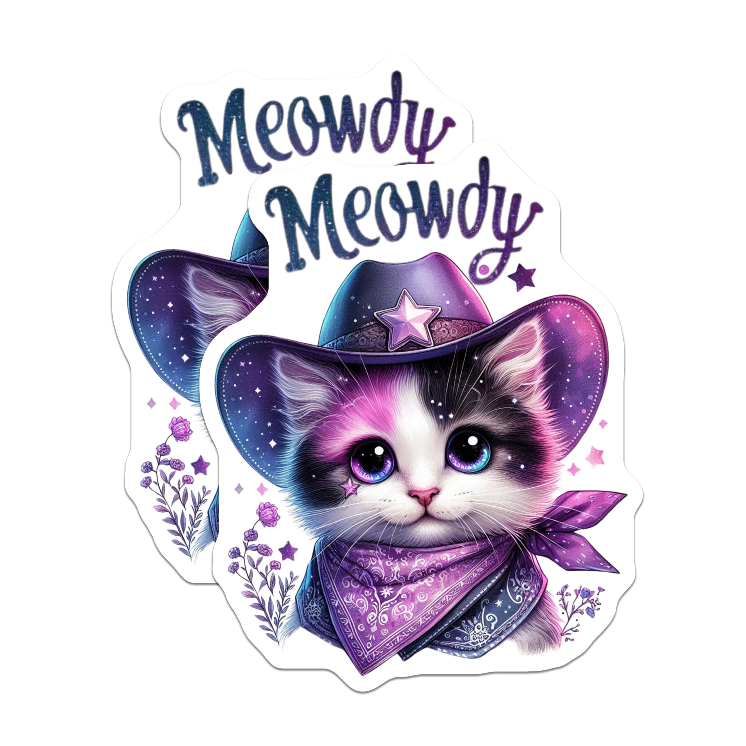 (2 Pack) Meowdy Cat Stickers - Cute Cat Stickers - Animal Lover Decals for Kids and Adults - 5" On Longest Side - Sticks to Smooth Flat Surfaces - Made in USA - BMCS4589