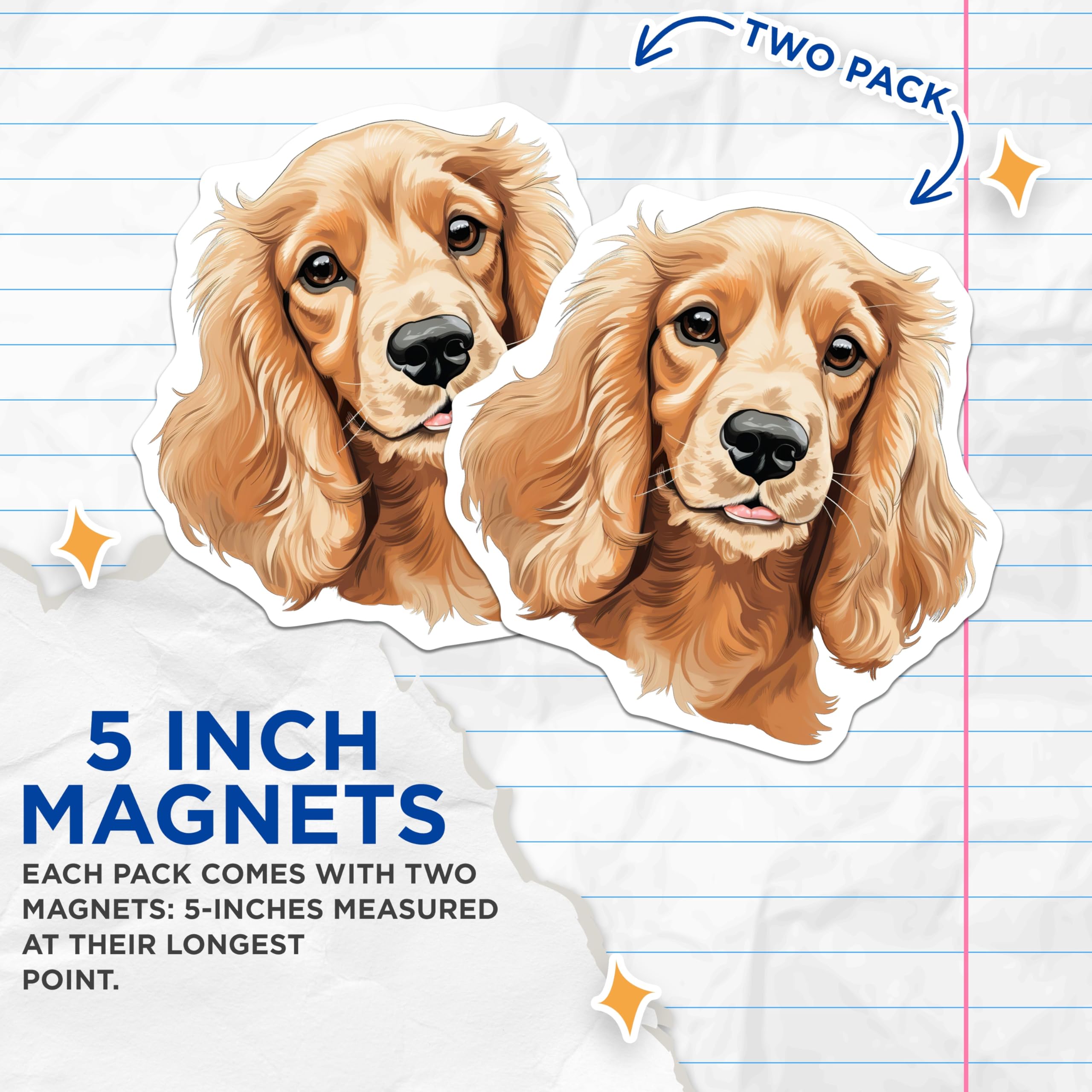 (2 Pack) Cocker Spaniel Dog Magnets - Cute Pet Illustration - Dog Lover Kitchen Decor - 5 Inches On Longest Side - Thick Durable Magnet - Made in USA - MAG26687
