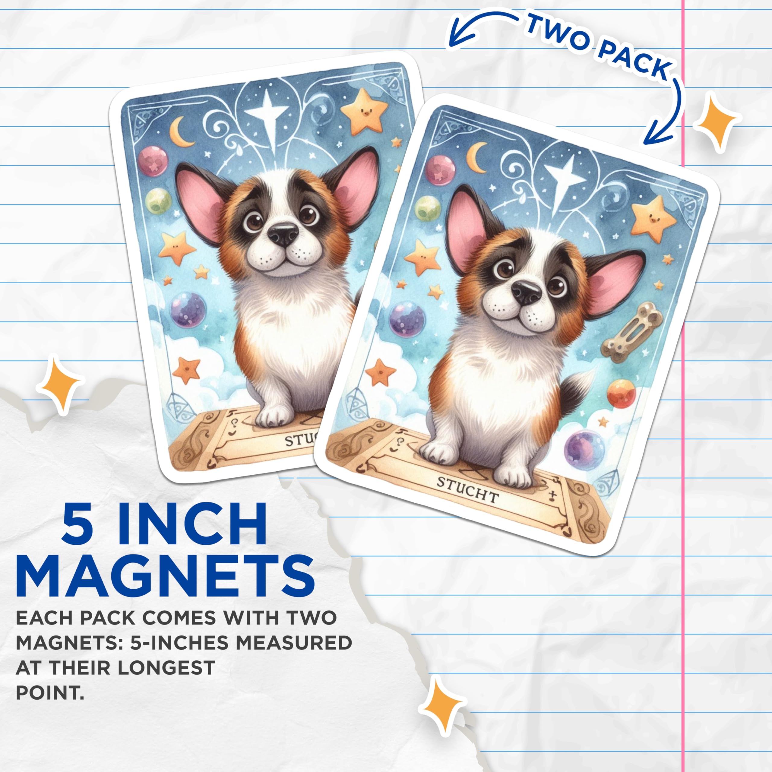 (2 Pack) Whimsical Corgi Puppy Magnets - Dreamy Celestial Dog Refrigerator Decor - Cute Starry Night Kitchen Art - 5 Inches On Longest Side - Thick Durable Magnet - Made in USA - MAG21616