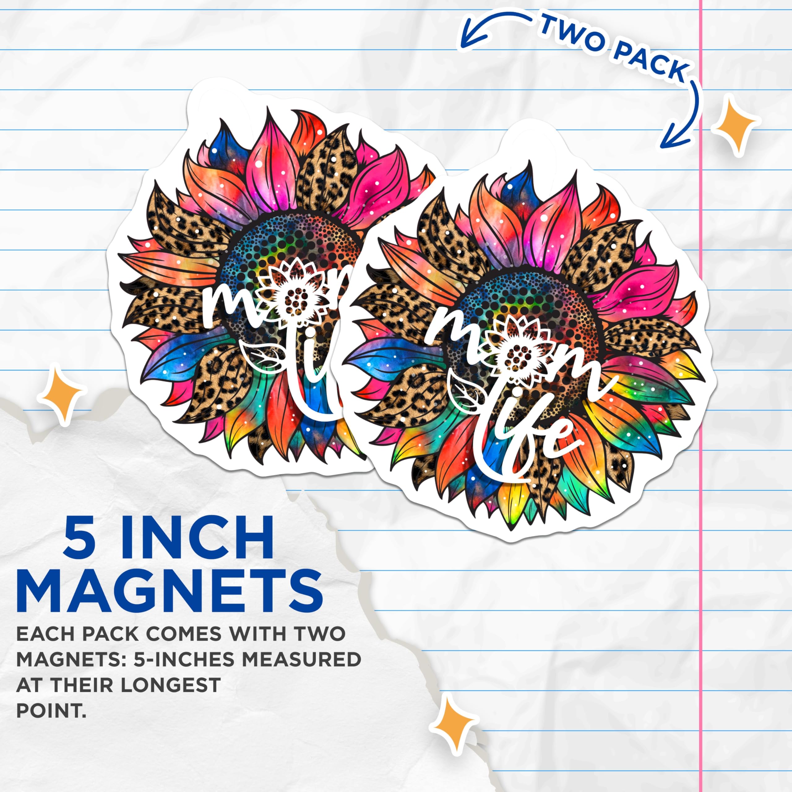 (2 Pack) Mom Life Magnets - Leopard Sunflower - Refrigerator Magnets - 5" On Longest Side - Premium Magnet - for Cars, Refrigerators, Toolboxes, Lockers - Made in USA - MAG17245