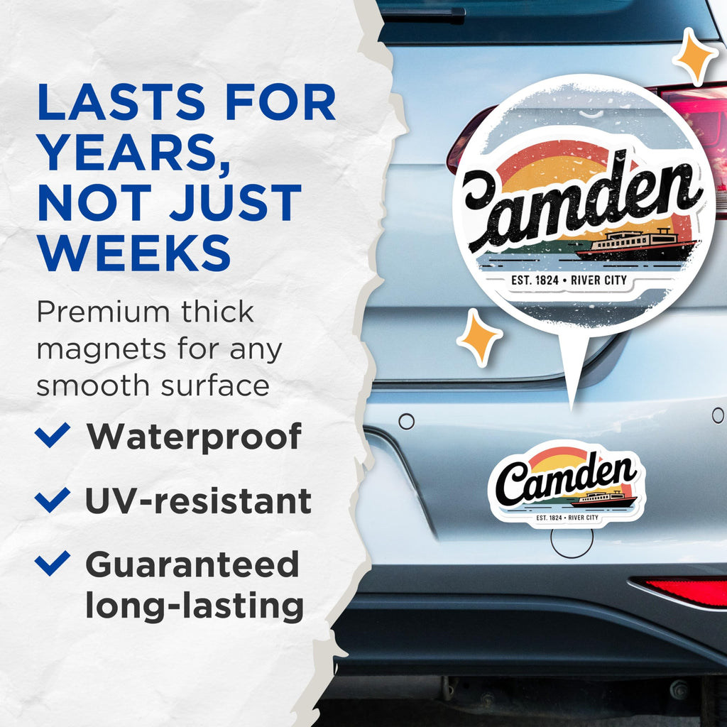 (2 Pack) Camden NJ Magnets - River City Souvenir - New Jersey Trip Decor - 5" On Longest Side - Premium Magnet - for Cars, Refrigerators, Toolboxes, Lockers - Made in USA - MAG18485