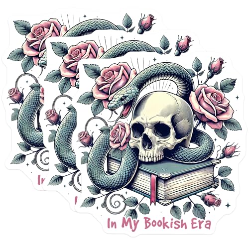 (3 Pack) Bookish Era Decals - Snake Skull Rose - Laptop Decal - Gothic Book Lover- 3 Inches On Longest Side - Easy Peel & Apply - Made in USA - 3MCS5469