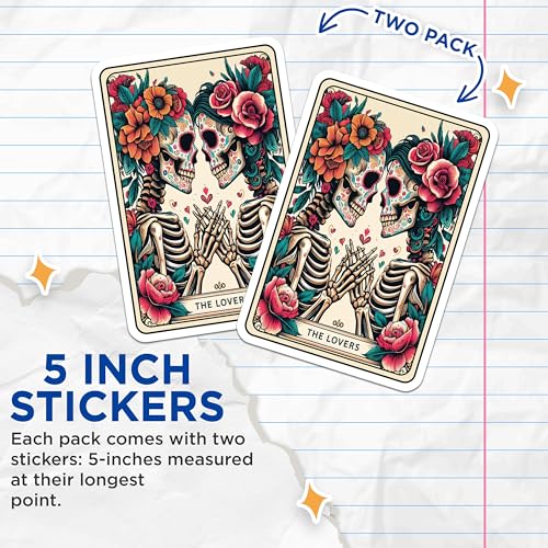 (2 Pack) The Lovers Stickers - Skull Lovers Art Stickers - Botanical Skeleton Couple Decals - 5" On Longest Side - Sticks to Smooth Flat Surfaces - Made in USA - BMCS4677