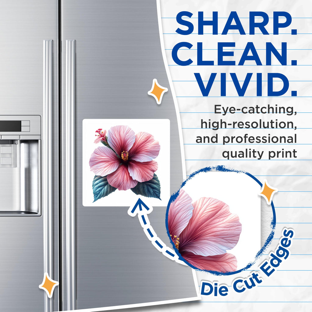 (2 Pack) Hibiscus Flower Magnets - Tropical Floral Refrigerator Accents - Botanical Art for Kitchen Fridge - 5 Inches On Longest Side - Thick Durable Magnet - Made in USA - MAG30630