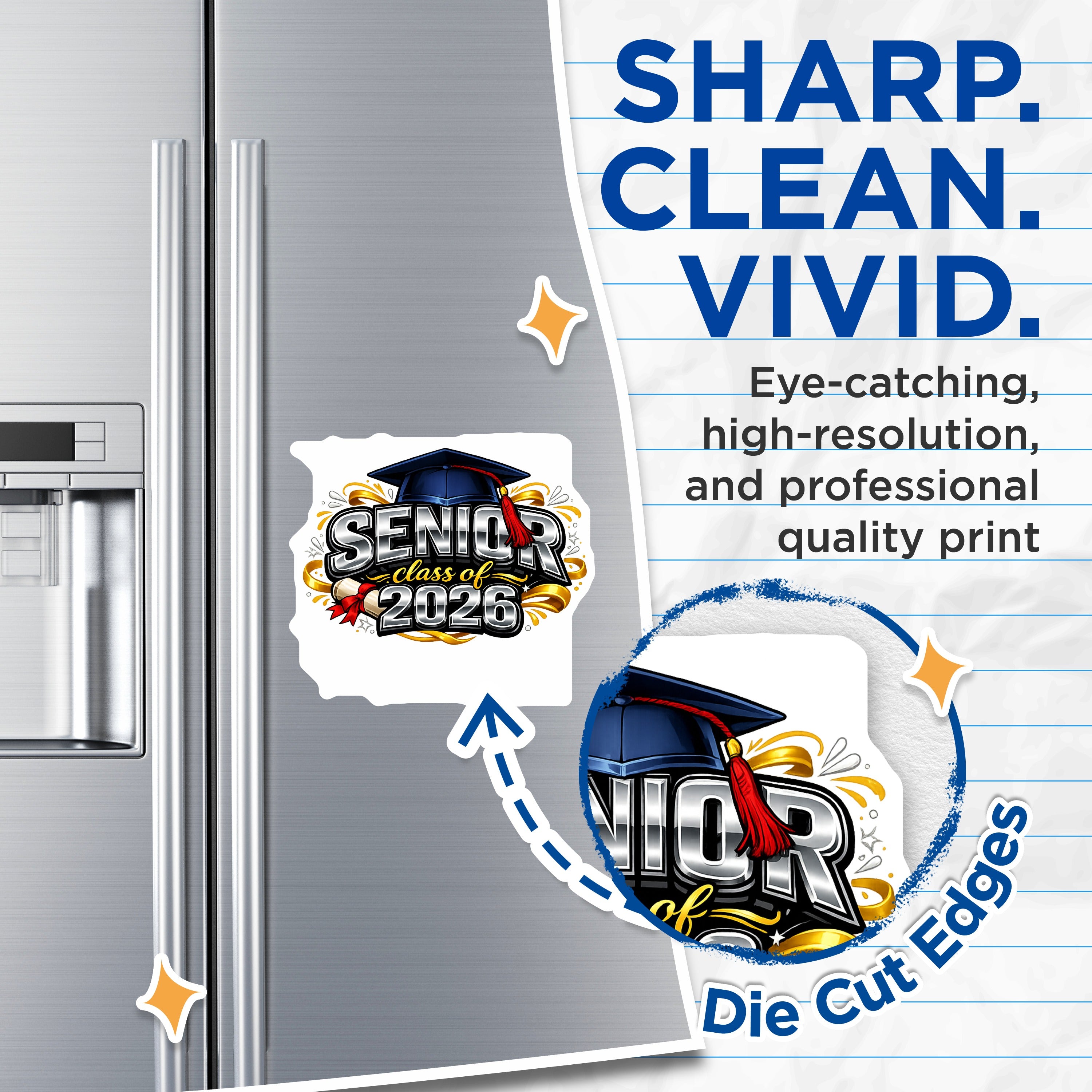 (2 Pack) Senior Class of 2026 Magnets - Graduation Celebration - High School College Graduate Decor - 5 Inches On Longest Side - Thick Durable Magnet - Made in USA - MAG36543