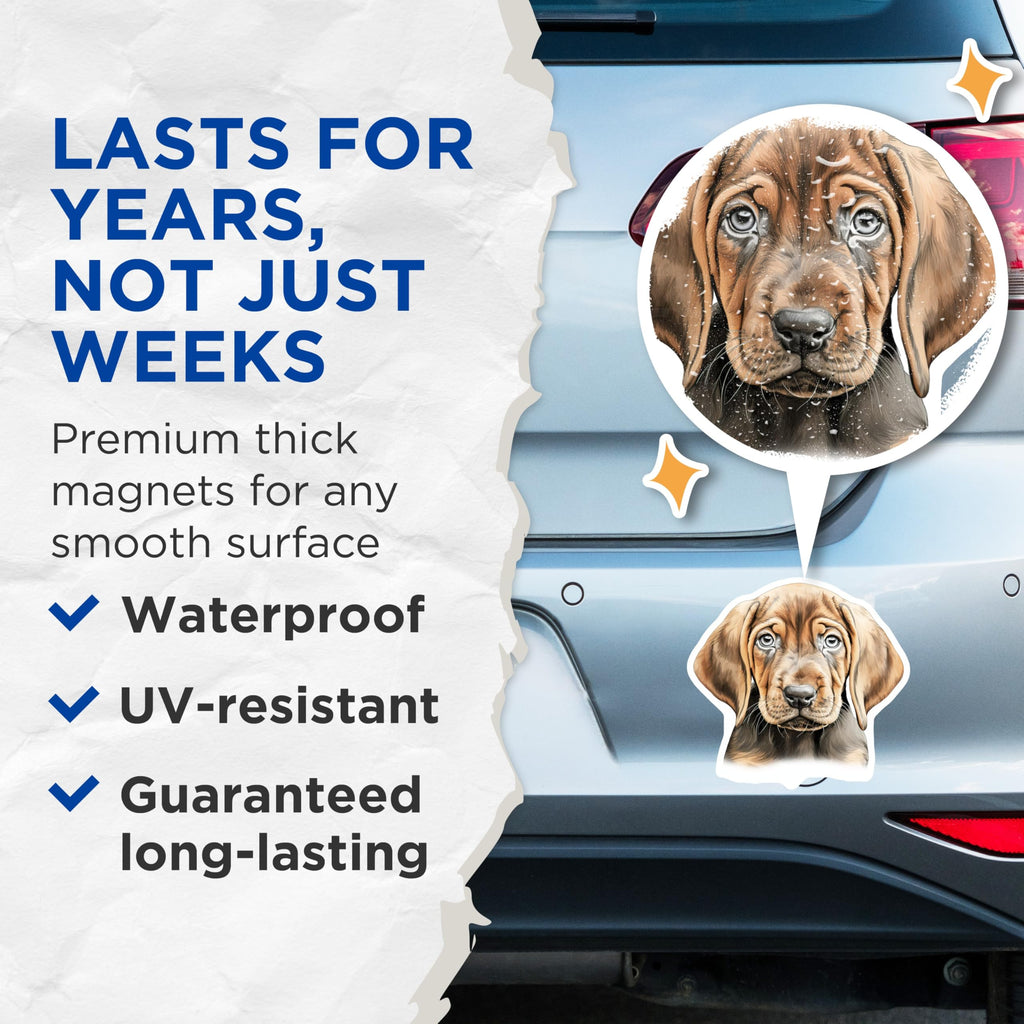 (2 Pack) Soulful Puppy Dog Magnets - Cute Hound Puppy Decor - Pet Lover Refrigerator Accessory - 5 Inches On Longest Side - Thick Durable Magnet - Made in USA - MAG26254