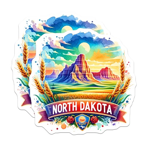 (2 Pack) North Dakota Stickers - Scenic Landscape - US State Souvenir Decal - 5" On Longest Side - Sticks to Smooth Flat Surfaces - Made in USA - BMCS7163