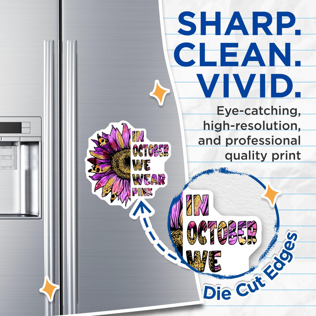 (2 Pack) Breast Cancer Awareness Magnets - in October We Wear Pink - Sunflower Decorations - 5" On Longest Side - Premium Magnet - for Cars, Refrigerators, Toolboxes, Lockers - Made in USA - MAG16774