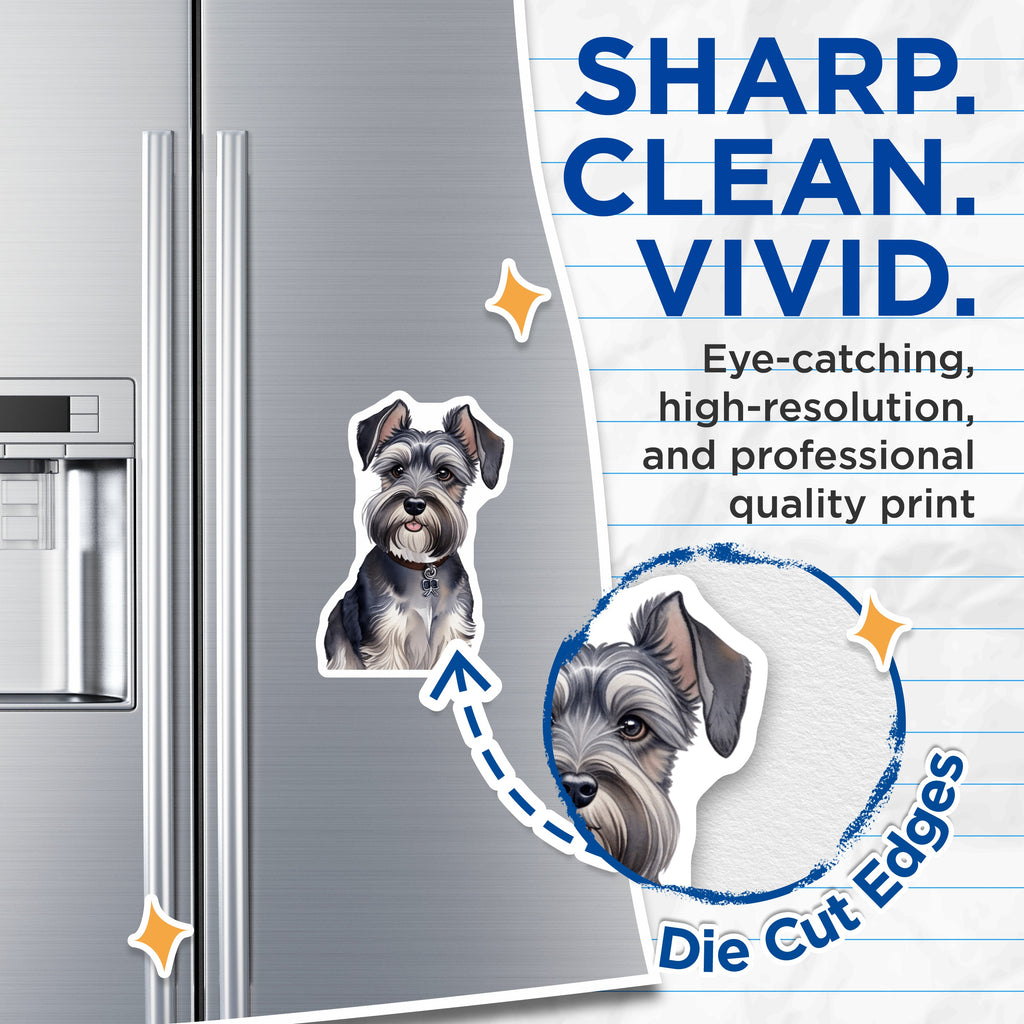 (2 Pack) Miniature Schnauzer Magnets - Watercolor Dog Art - Pet Lover Fridge Decor - 5 Inches On Longest Side - Thick Durable Magnet - Made in USA - MAG36582