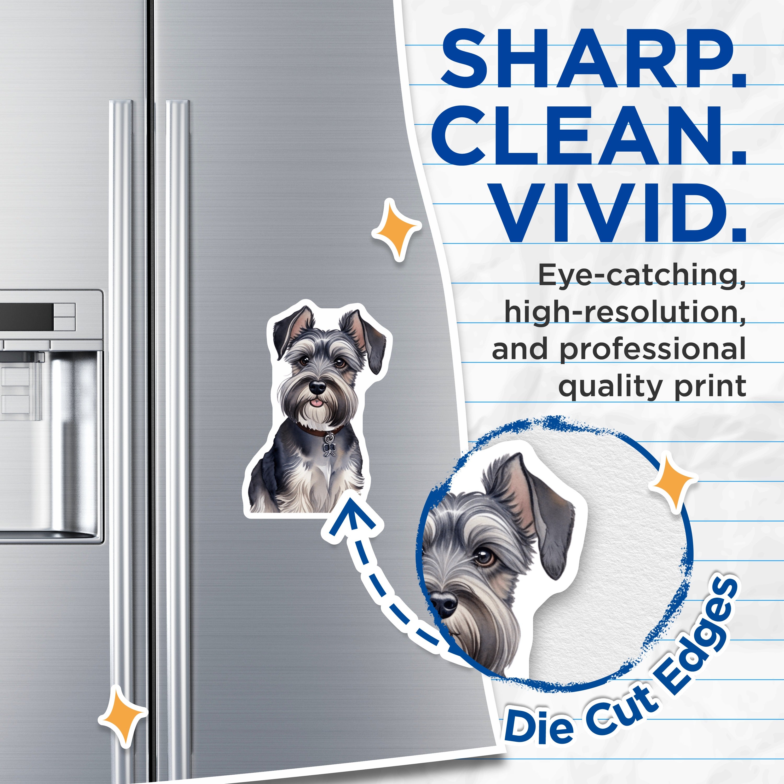 (2 Pack) Miniature Schnauzer Magnets - Watercolor Dog Art - Pet Lover Fridge Decor - 5 Inches On Longest Side - Thick Durable Magnet - Made in USA - MAG36582