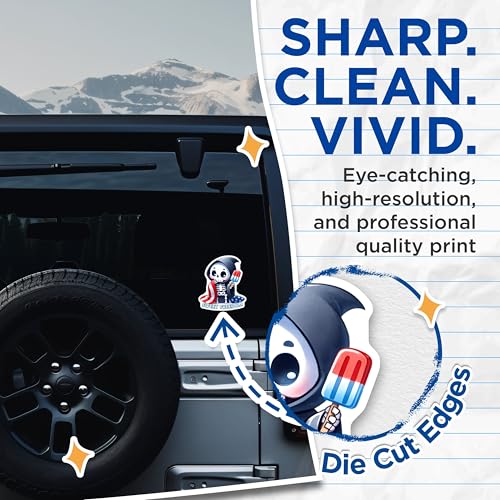 (2 Pack) Sweet Freedom Stickers - Cute Skeleton with Popsicle - Patriotic Art Design - 5" On Longest Side - Sticks to Smooth Flat Surfaces - Made in USA - BMCS7912