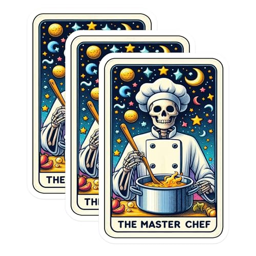 (3 Pack) Master Chef Decals - Skeleton Chef - Funny Chef Decals - 3 Inches On Longest Side - Easy Peel & Apply - Made in USA - 3MCS4219