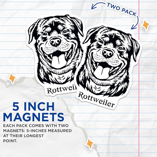 (2 Pack) Smiling Rottweiler Face Magnets - Dog Lover - Pet Enthusiast Refrigerator Magnets - 5" On Longest Side - for Cars, Fridges, Toolboxes - Made in USA - MAG4020