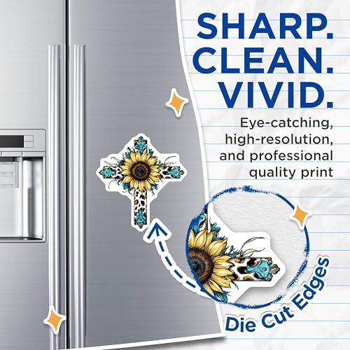(2 Pack) Sunflower Cross Magnets Magnets - Religious Decor - Inspirational Magnet - 5" On Longest Side - Made in USA - Sticks to Refrigerators & Metal Surfaces - MAG8736