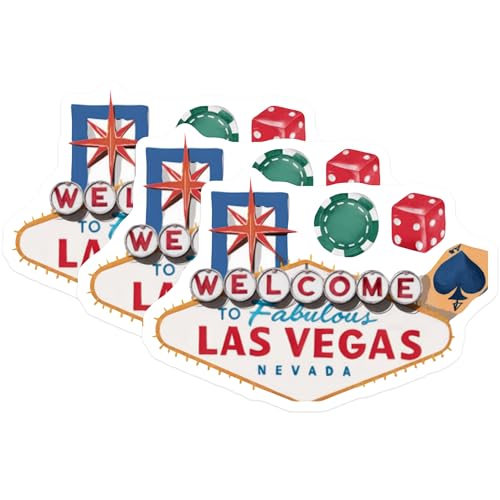(3 Pack) Las Vegas Decals - Welcome Sign - Casino Party Decals- 3 Inches On Longest Side - Easy Peel & Apply - Made in USA - 3MCS5498