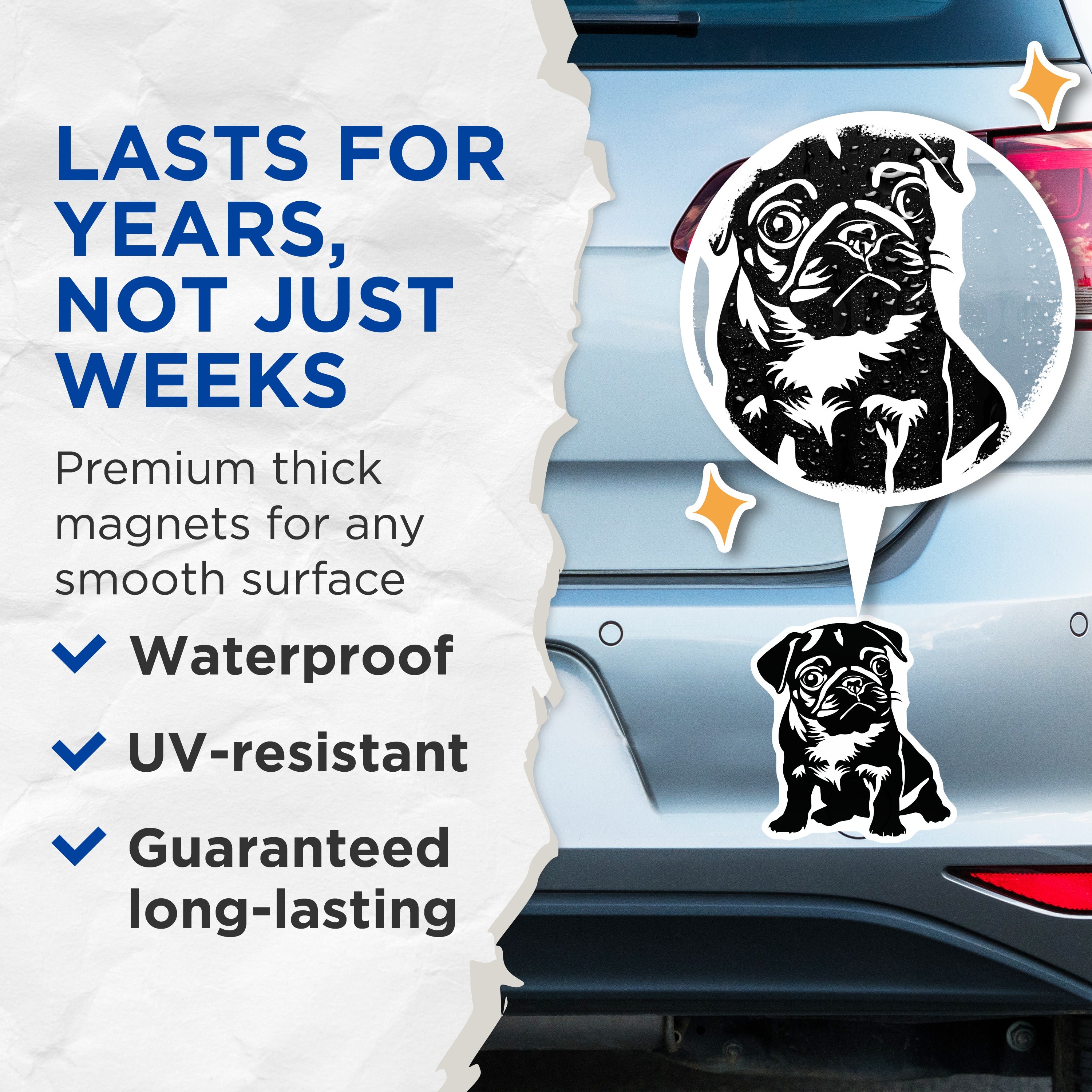 (2 Pack) Pug Puppy Magnets - Dog Lover Decor - Pet Owner - Cute Animal Art - Refrigerator Locker - 5 Inches On Longest Side - Thick Durable Magnet - Made in USA - MAG37248
