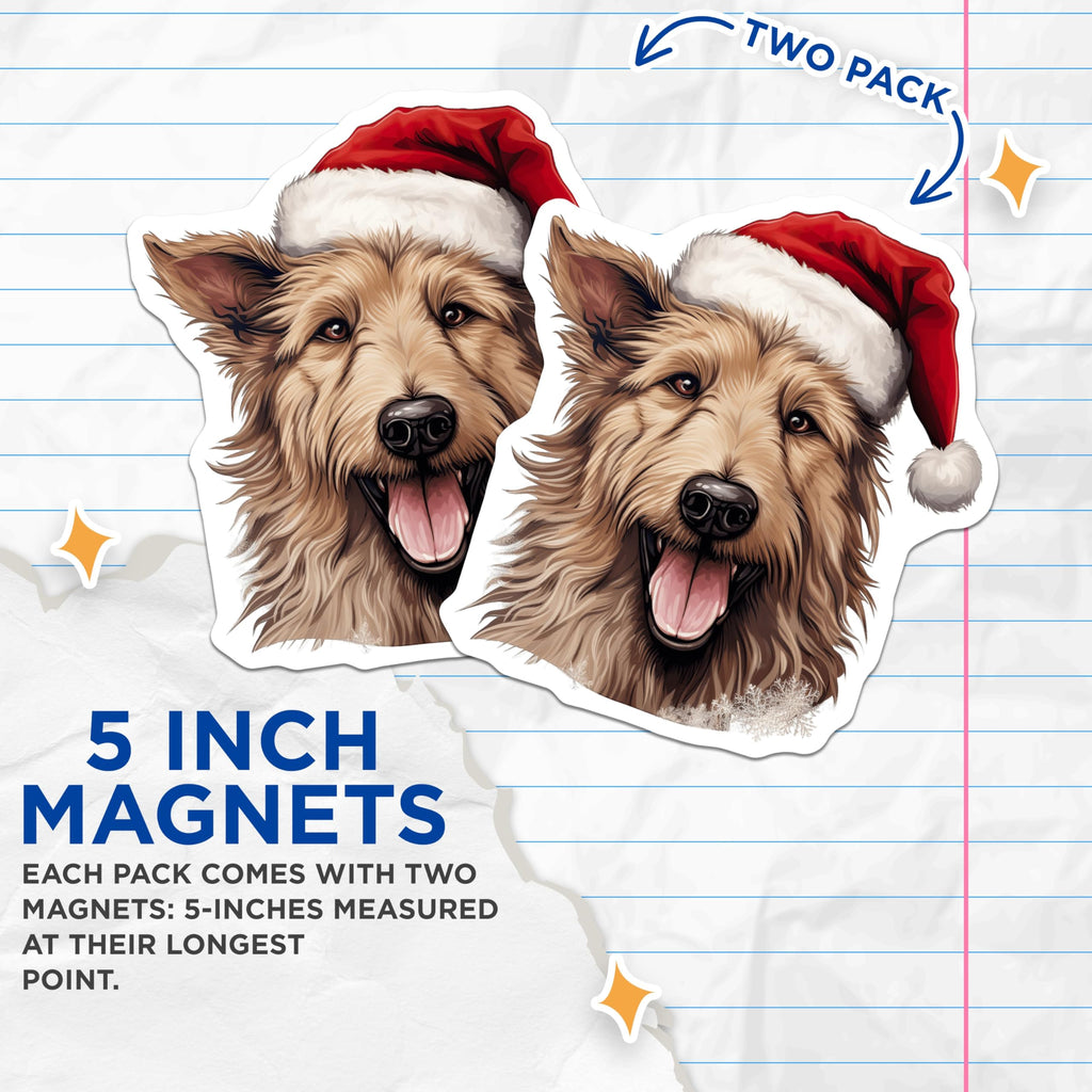 (2 Pack) Santa Dog Christmas Magnets - Happy Pet Lover - Holiday Season Decor - 5 Inches On Longest Side - Thick Durable Magnet - Made in USA - MAG30726