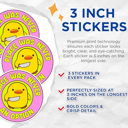 (3 Pack) Peace was Never an Option Decals - Funny Chicken Decal - Laptop Decal - 3 Inches On Longest Side - Easy Peel & Apply - Made in USA - 3MCS0540