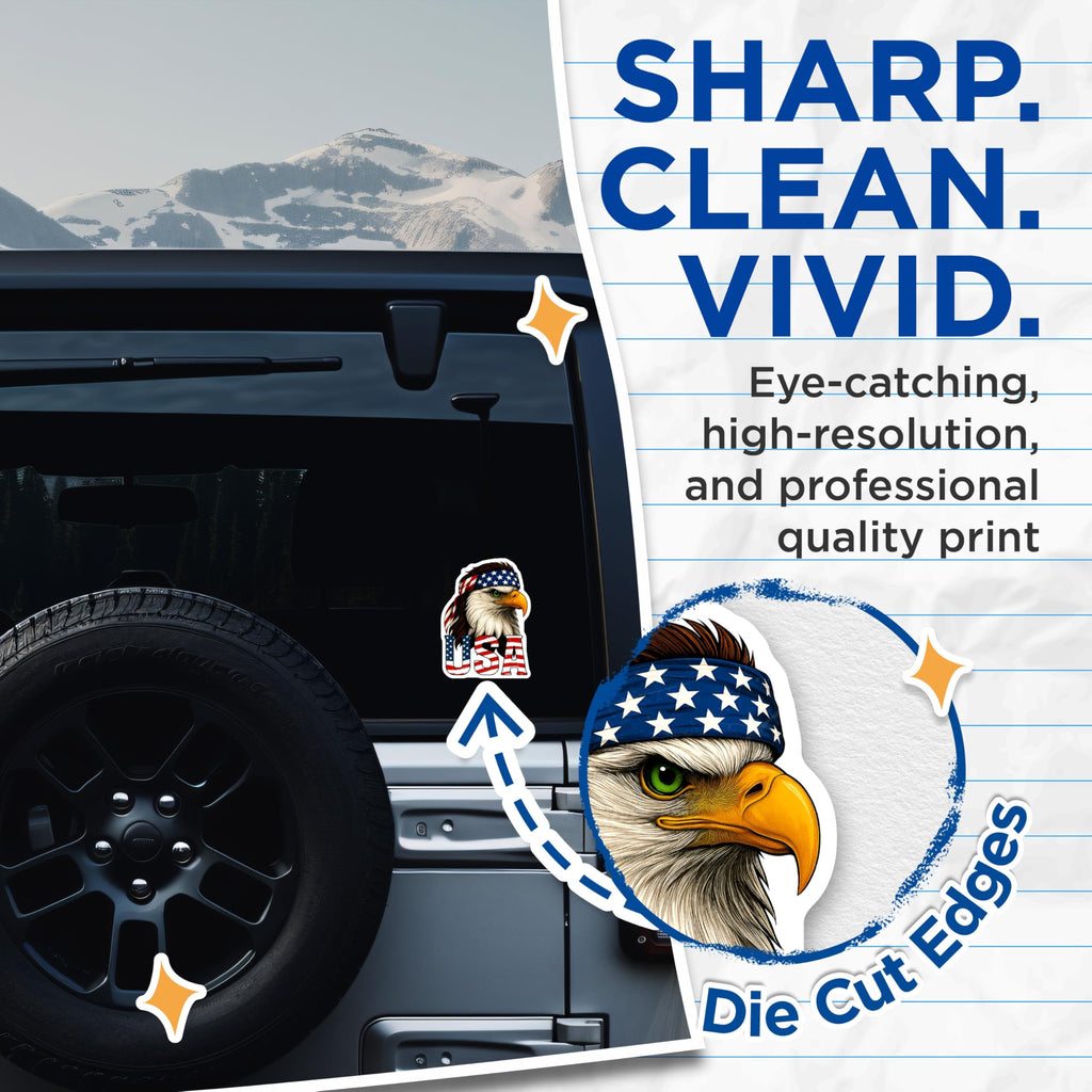 (2 Pack) American Bald Eagle Stickers - USA Flag Bandana Patriotism Decal - Freedom Symbol USA Pride - 5" On Longest Side - Sticks to Smooth Flat Surfaces - Made in USA - BMCS20484