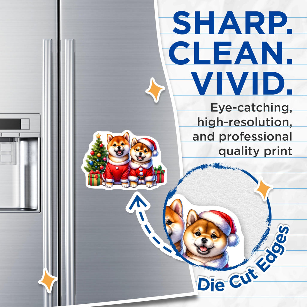 (2 Pack) Shiba Inu Christmas Magnets - Santa Dog Holiday Decor - Puppy Lover Fridge Accessory - 5 Inches On Longest Side - Thick Durable Magnet - Made in USA - MAG26885