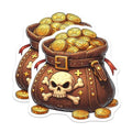 (2 Pack) Pirate Treasure Stickers - Skull and Crossbones - Gold Coins - 5" On Longest Side - Sticks to Smooth Flat Surfaces - Made in USA - BMCS6813