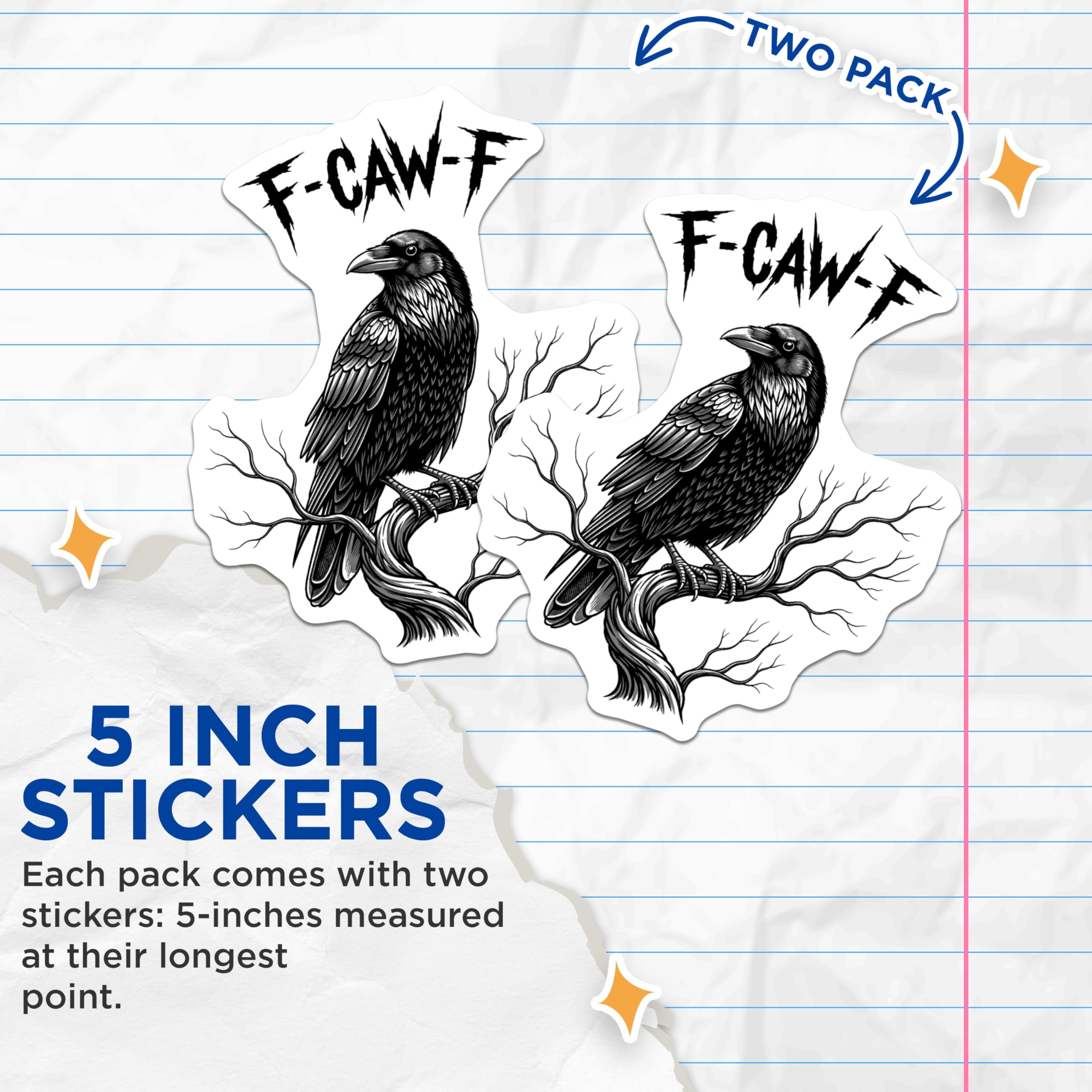 (2 Pack) Raven Stickers - Gothic Bird Decals - Dark Humor Stickers - 5" On Longest Side - Sticks to Smooth Flat Surfaces - Made in USA - BMCS11151