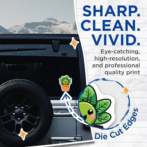 (2 Pack) Cute Plant Stickers - Kawaii Succulent Stickers - Adorable Potted Plant Stickers for Laptops - 5" On Longest Side - Sticks to Smooth Flat Surfaces - Made in USA - BMCS4268