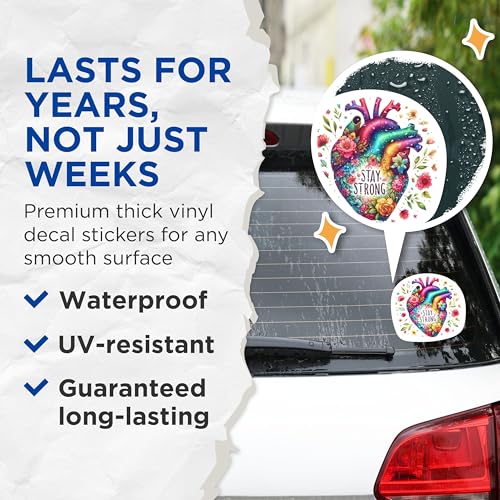(2 Packs) Stay Strong Colorful Rainbow Heart Stickers - Positive Inspiring Motivating Decals - 5" On Longest Side - Premium Vinyl Decal - Sticks to Any Smooth Flat Surface - Made in USA - BMCS2316