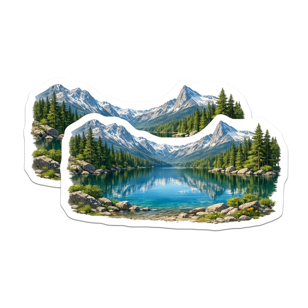 (2 Pack) Mountain Lake Landscape Magnets - Scenic Nature Art - Alpine Forest Fridge Decor - 5 Inches On Longest Side - Thick Durable Magnet - Made in USA - MAG38852
