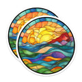 (2 Pack) Stained Glass Magnets - Sunset Ocean View - Bohemian Decor Art - 5 Inches On Longest Side - Thick Durable Magnet - Made in USA - MAG25670