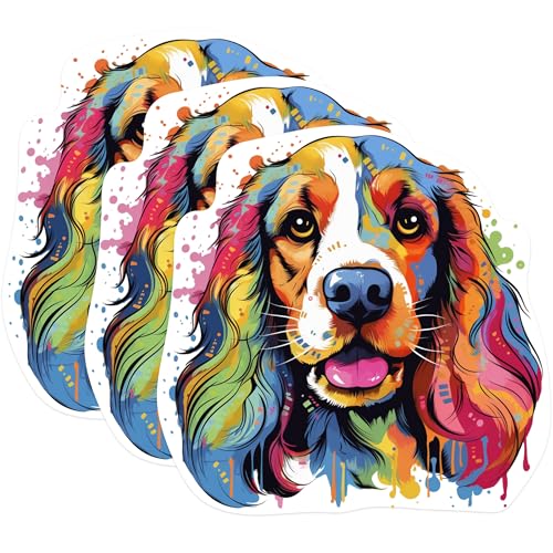(3 Pack) Cocker Spaniel Decals - Colorful Dog Decal - Laptop Decals - 3 Inches On Longest Side - Easy Peel & Apply - Made in USA - 3MCS0726