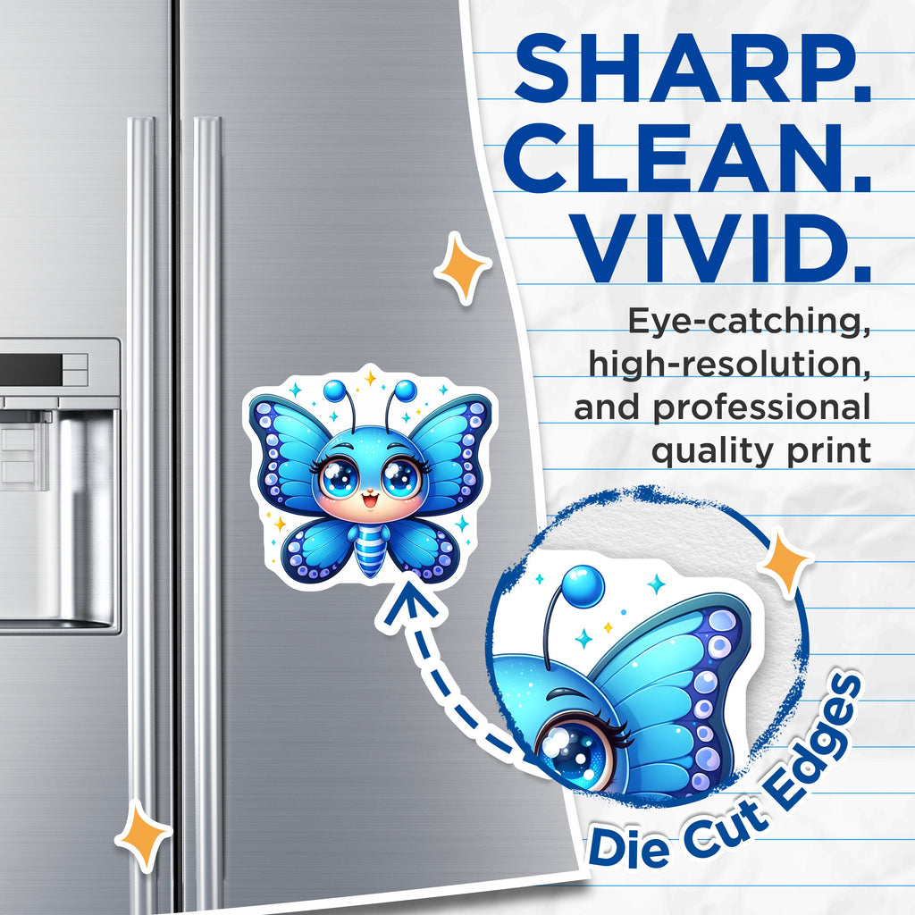 (2 Pack) Cute Blue Butterfly Magnets - Kawaii Animal Fridge Decor - Whimsical Locker Art for Kids Room - 5 Inches On Longest Side - Thick Durable Magnet - Made in USA - MAG36179