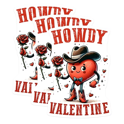 (3 Pack) Howdy Valentine Decals - Cowboy Heart - Western Love - Laptop Decal - 3 Inches On Longest Side - Easy Peel & Apply - Made in USA - 3MCS1918