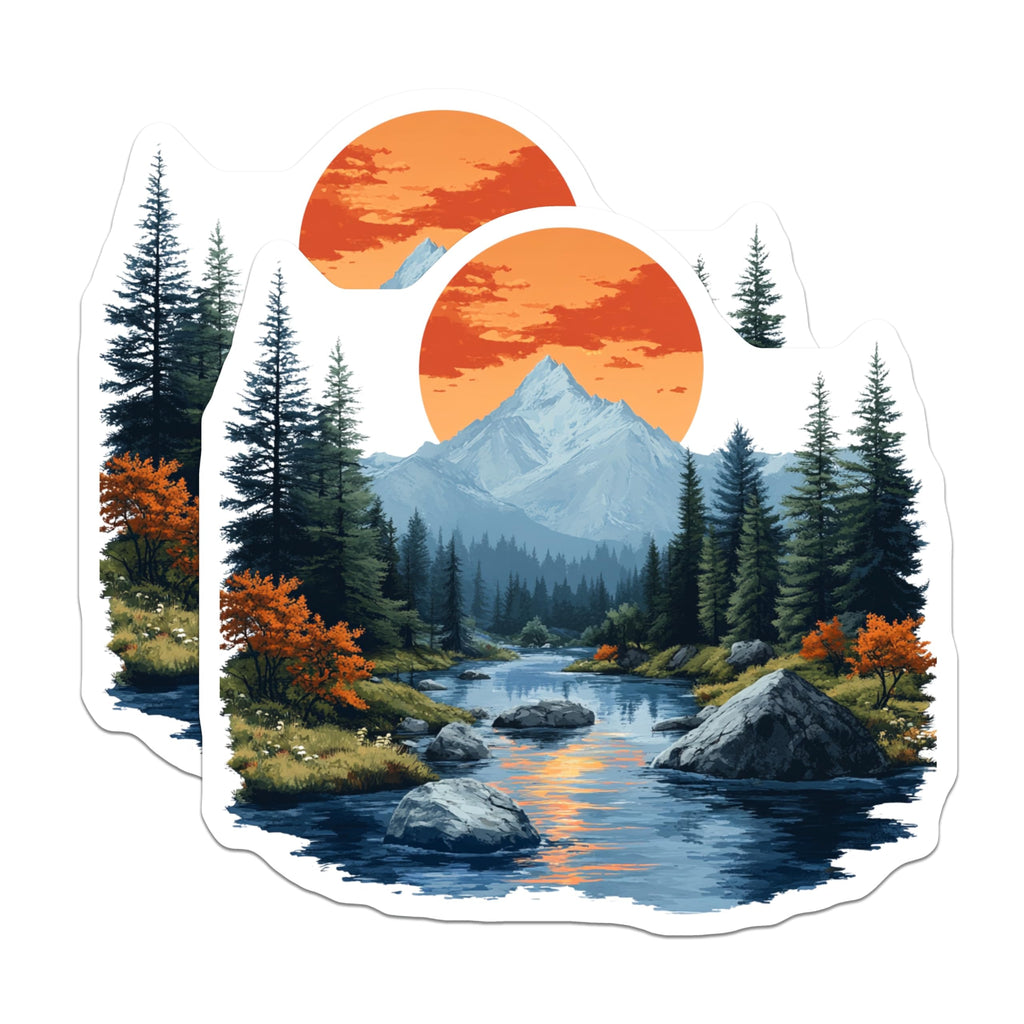 (2 Pack) Mountain Landscape Magnets - Scenic River Forest - Outdoorsy Cabin Decor - 5 Inches On Longest Side - Thick Durable Magnet - Made in USA - MAG26403