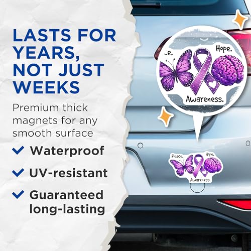(2 Pack) Brain Awareness Magnet - 5" On Longest Side - Sticks to Smooth Flat Surfaces - Made in USA - MAG9799