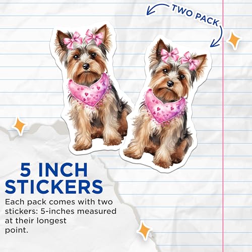 (2 Pack) Cute Dog Stickers - Yorkshire Terrier Stickers - Adorable Puppy Stickers - 5" On Longest Side - Sticks to Any Smooth Flat Surface - Made in USA - BMCS3617